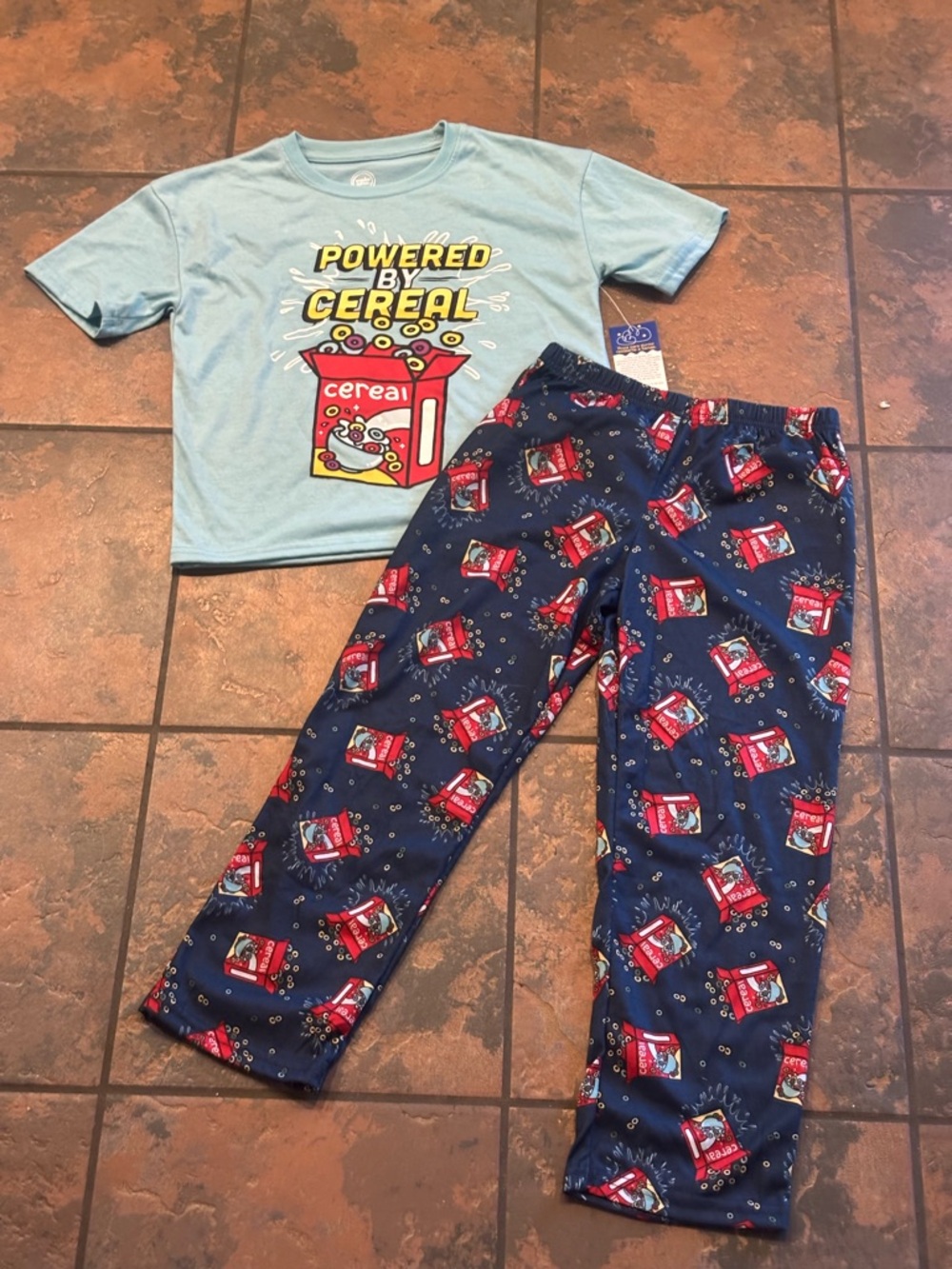 ✅Kids Blue 'Powered by Cereal' Pajama Set